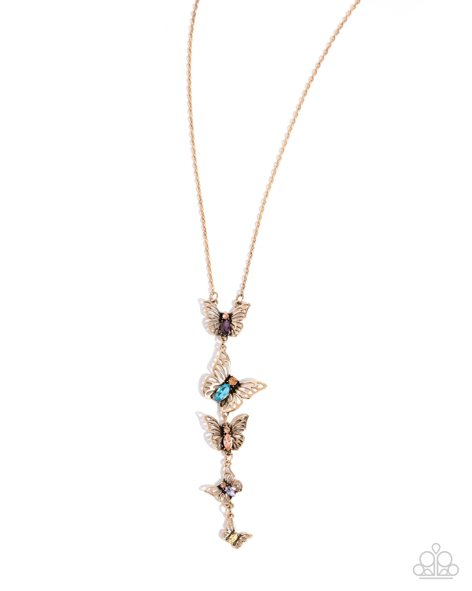 Aerial Addition - Multi Gold Butterfly Paparazzi necklace $5 Jewelry with Janet Morgan Necklaces