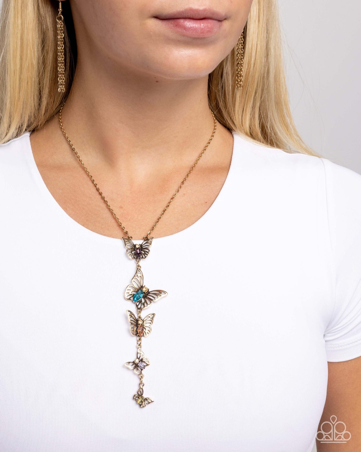 Aerial Addition - Multi Gold Butterfly Paparazzi necklace $5 Jewelry with Janet Morgan Necklaces