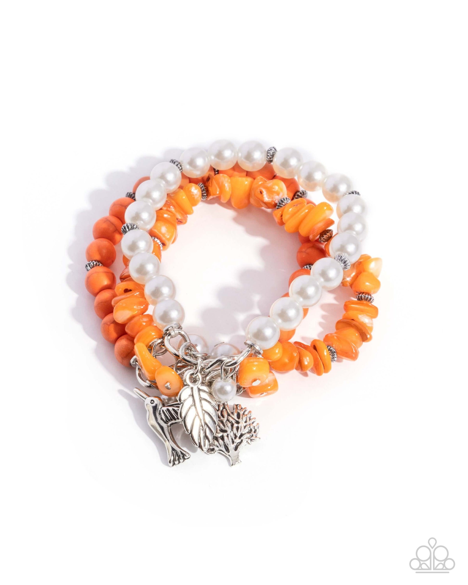 Canyonland Color - Orange Paparazzi Bracelet Accessories,Bracelet,Charms,Floral,Orange,Silver Accents,Stretchy