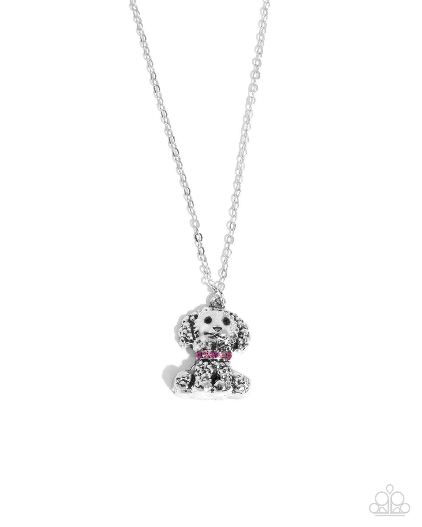 Poodle Pizzazz - Pink Paparazzi Puppy Necklace Accessories,Necklace,Paw Prints,Pink,Short Necklace,Silver Accents