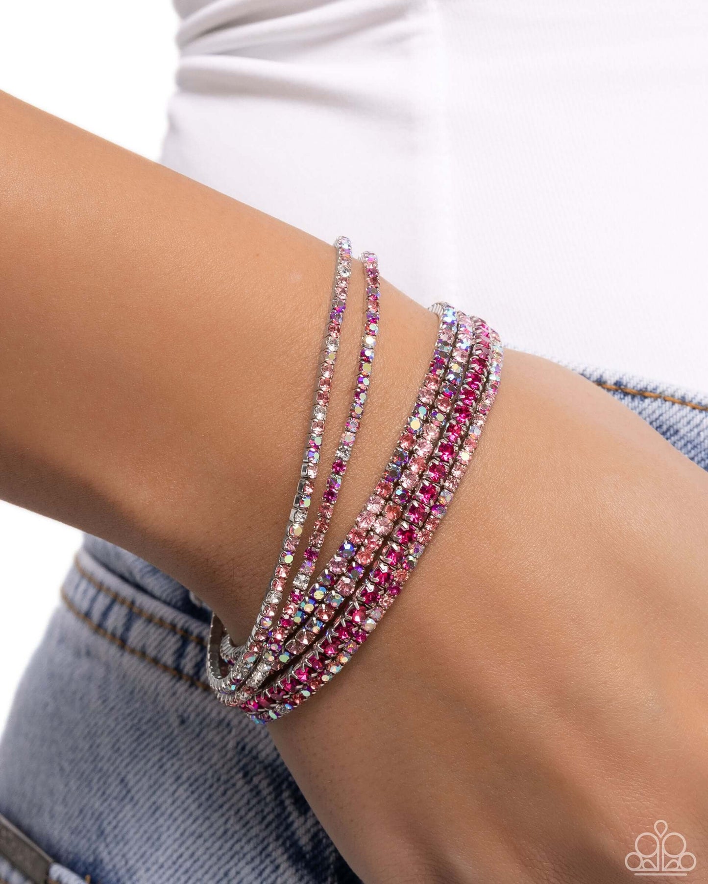 Rhinestone Review - Pink Paparazzi Bracelet Accessories,Bracelet,Iridescence,Pink,Stretchy