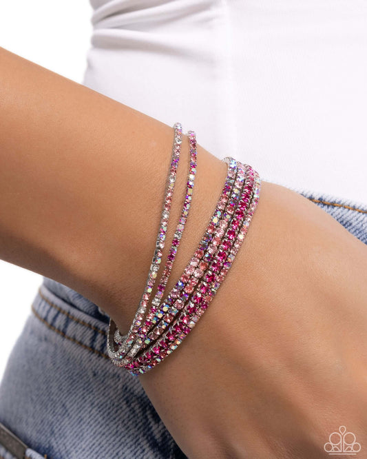 Rhinestone Review - Pink Paparazzi Bracelet Accessories,Bracelet,Iridescence,Pink,Stretchy