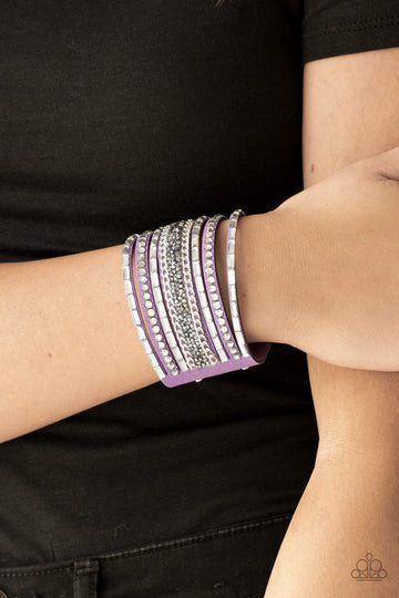 Paparazzi Accessories Rhinestone Rumble - Purple Snap/Wrap Bracelet $5 Jewelry with Janet Morgan Bracelets