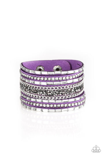 Paparazzi Accessories Rhinestone Rumble - Purple Snap/Wrap Bracelet $5 Jewelry with Janet Morgan Bracelets