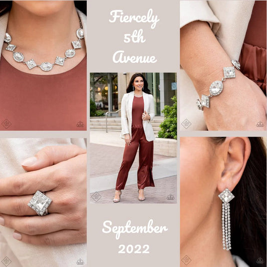 Paparazzi Fiercely 5th Avenue September 2022 Fashion Fix White Set $5 Jewelry with Janet Morgan Jewelry Set