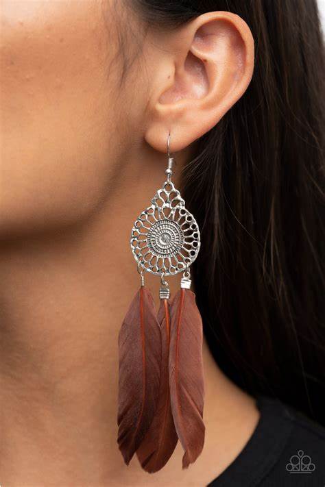 Pretty in PLUMES - Brown Accessories,Brown,earrings,Feathers