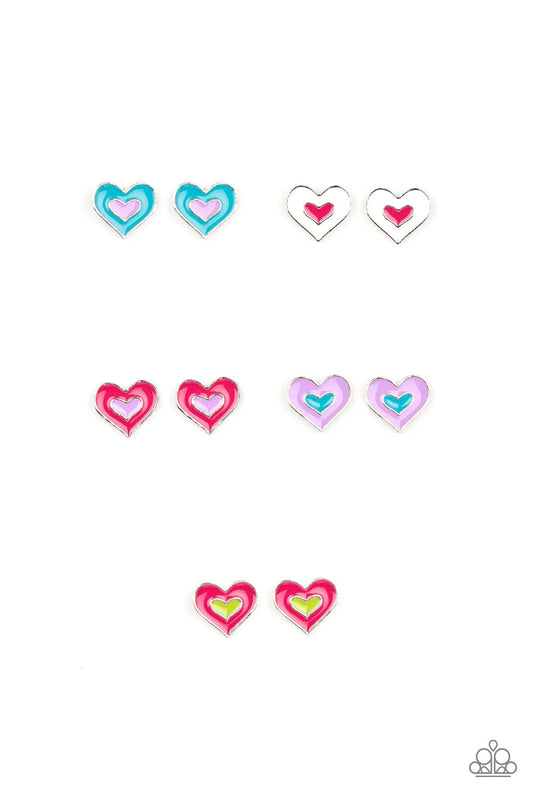 TMST Bling Stud Earrings Children Kids Hearts Starlet Shimmer by Paparazzi Accessories (Set of 5)