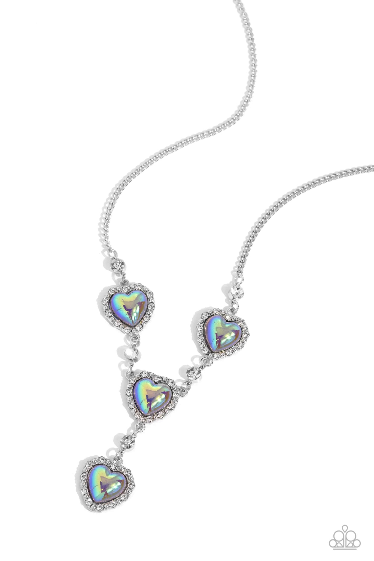 Stuck On You - Silver Paparazzi Heart Necklace Accessories, Hearts, Multicolor, Necklace, purple, Short Necklace, Silver Accents