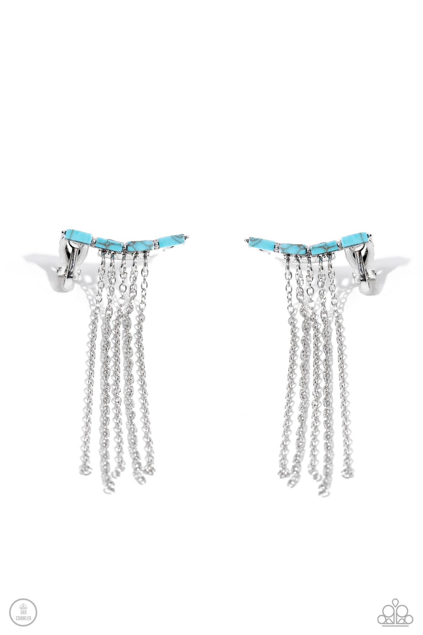 Fault Line Fringe - Blue Paparazzi Ear Crawler Earrings Turquoise Stone $5 Jewelry with Janet Morgan Earrings