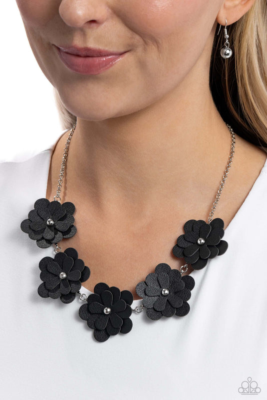 Balance of FLOWER - Black Leather Paparazzi Necklace $5 Jewelry with Janet Morgan Necklaces