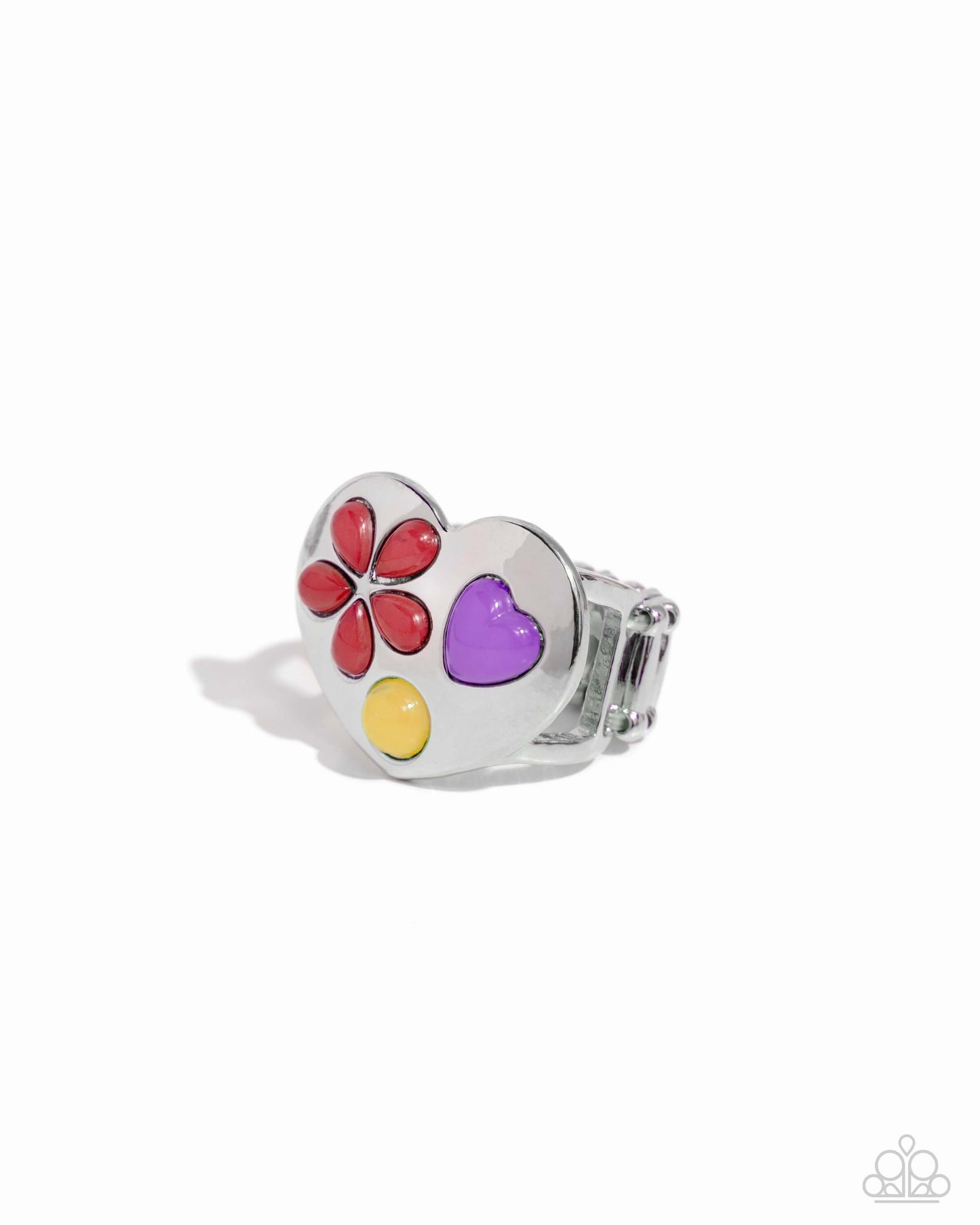 Spirited Shapes - Red Paparazzi Ring Accessories, Floral, Hearts, Red, Ring, Silver