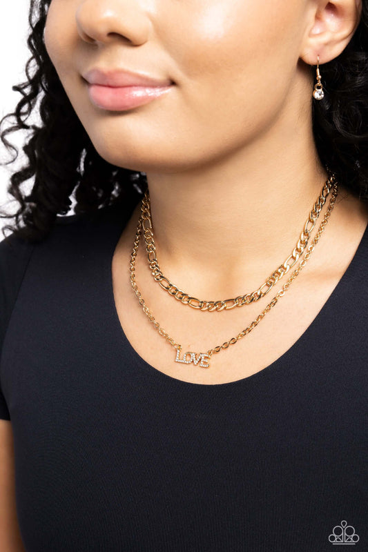 Lovely Layers - Gold Paparazzi Love Necklace $5 Jewelry with Janet Morgan Necklaces