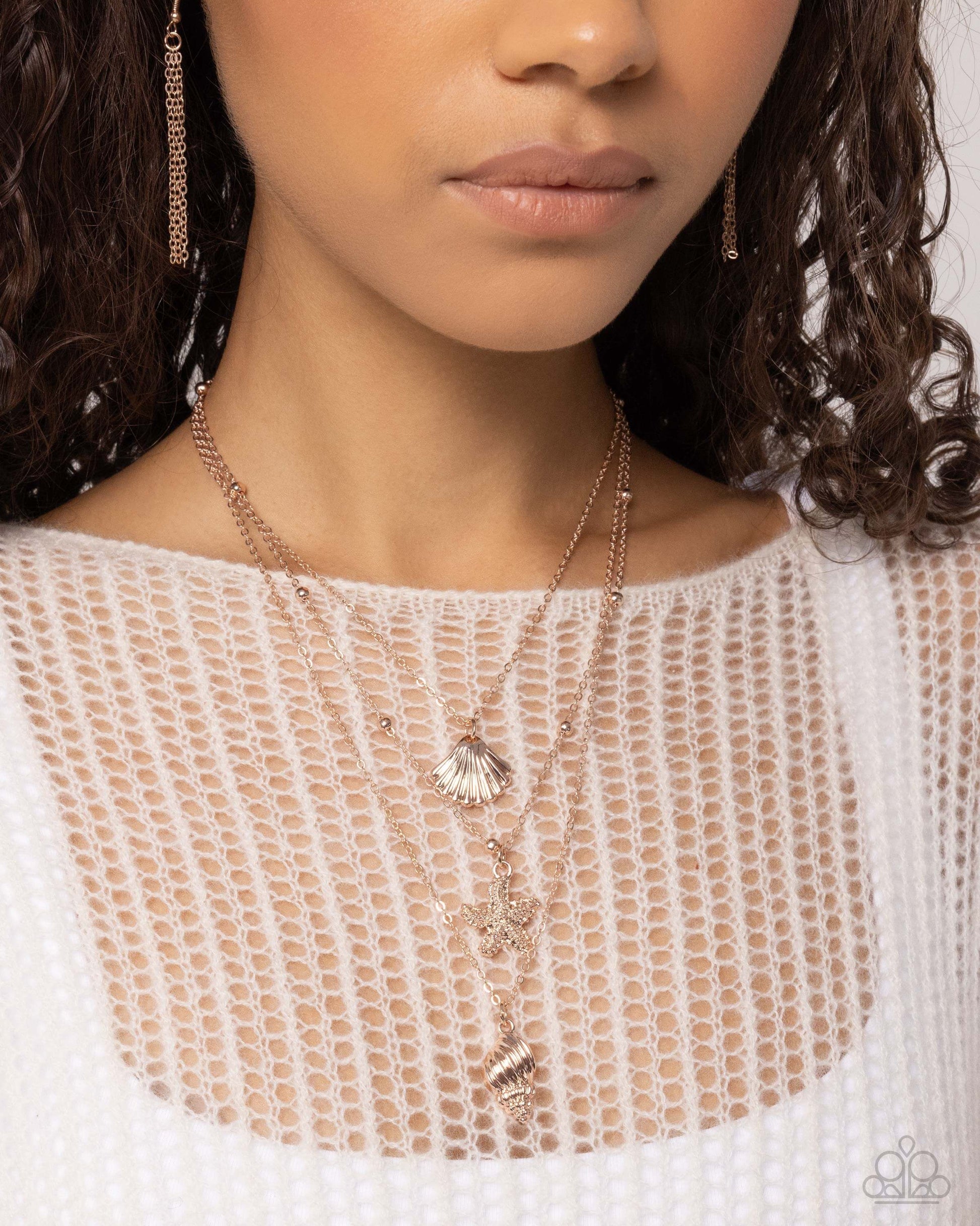 Seashell Sonata - Rose Gold Paparazzi Necklace $5 Jewelry with Janet Morgan Necklaces