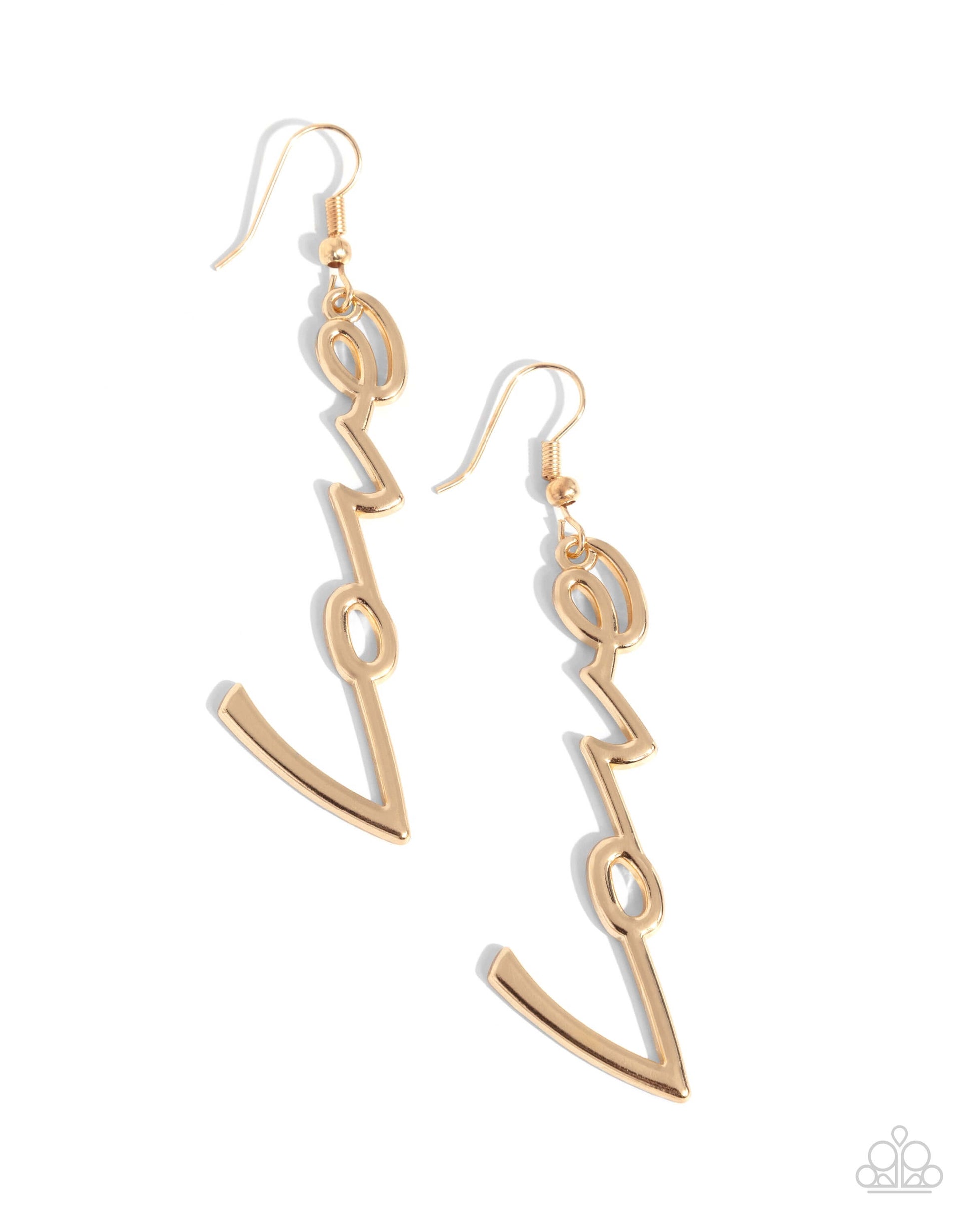 Light-Catching Letters - Gold Paparazzi Love Earrings $5 Jewelry with Janet Morgan Earrings