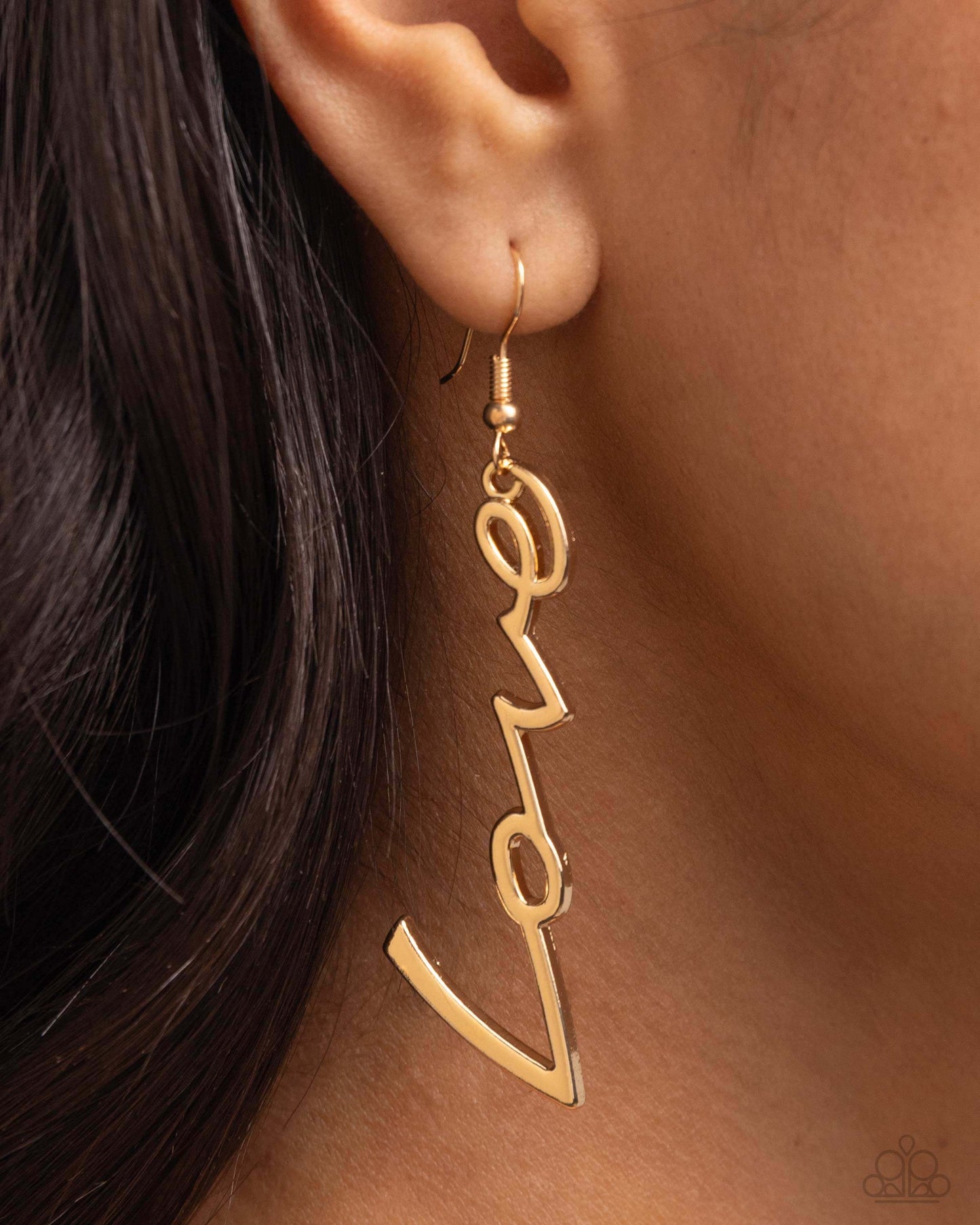 Light-Catching Letters - Gold Paparazzi Love Earrings $5 Jewelry with Janet Morgan Earrings